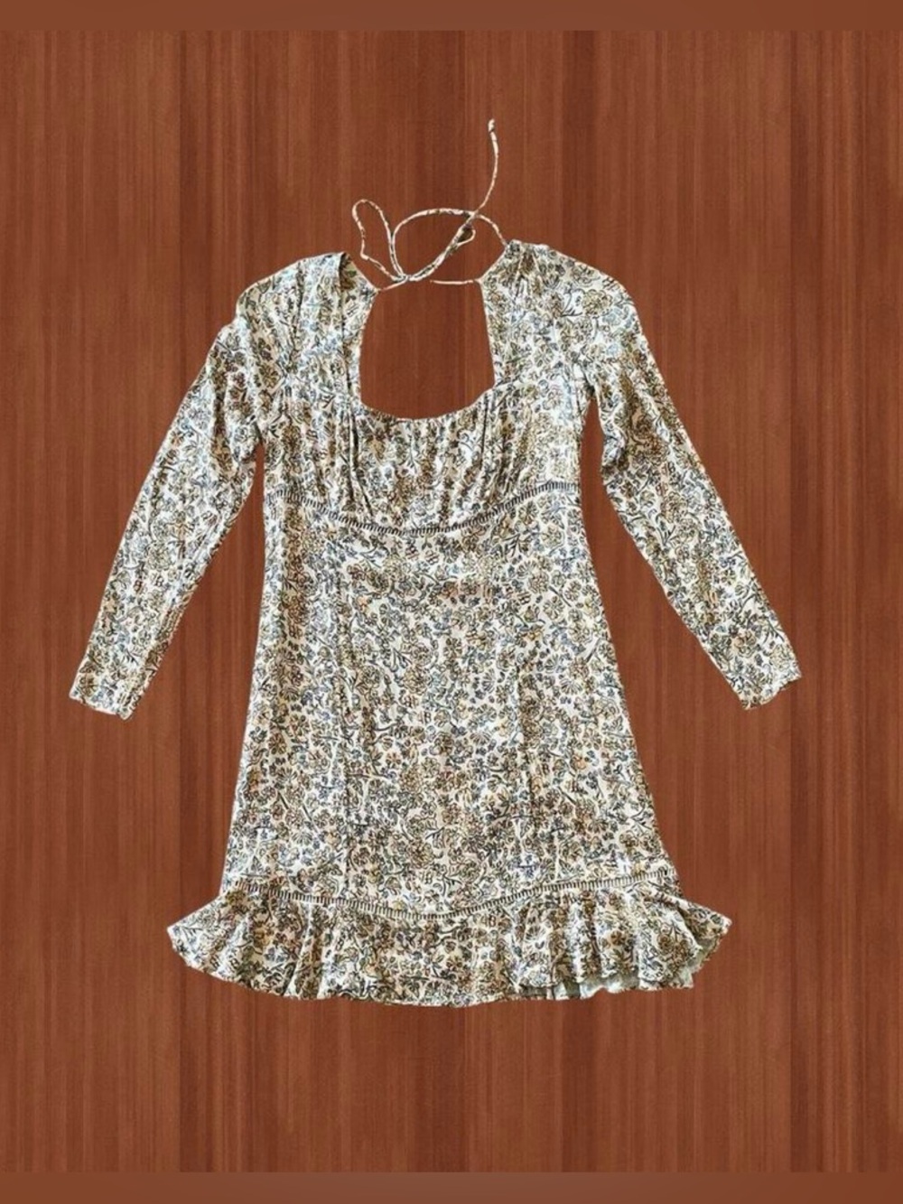 Free People Floral Mini Dress Open Back Ivory 10